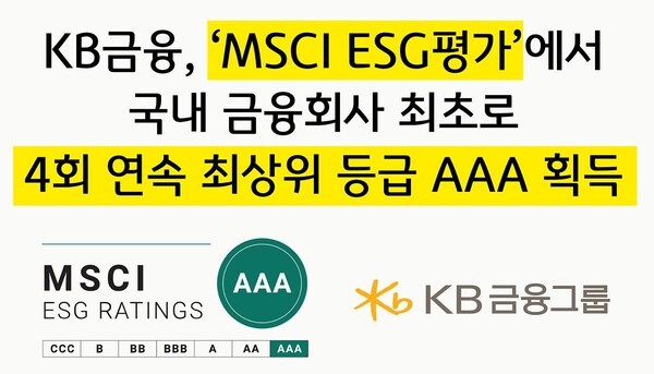 KB금융, MSCI ESG평가서 국내 금융사 최초 4회 연속 ‘AAA’ 등급 (출처: KB금융그룹) / 2025.11.20
