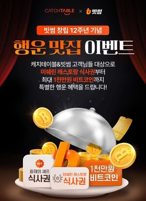 빗썸, 캐치테이블과 최대 1천만원 상당 비트코인 행운쿠폰 이벤트